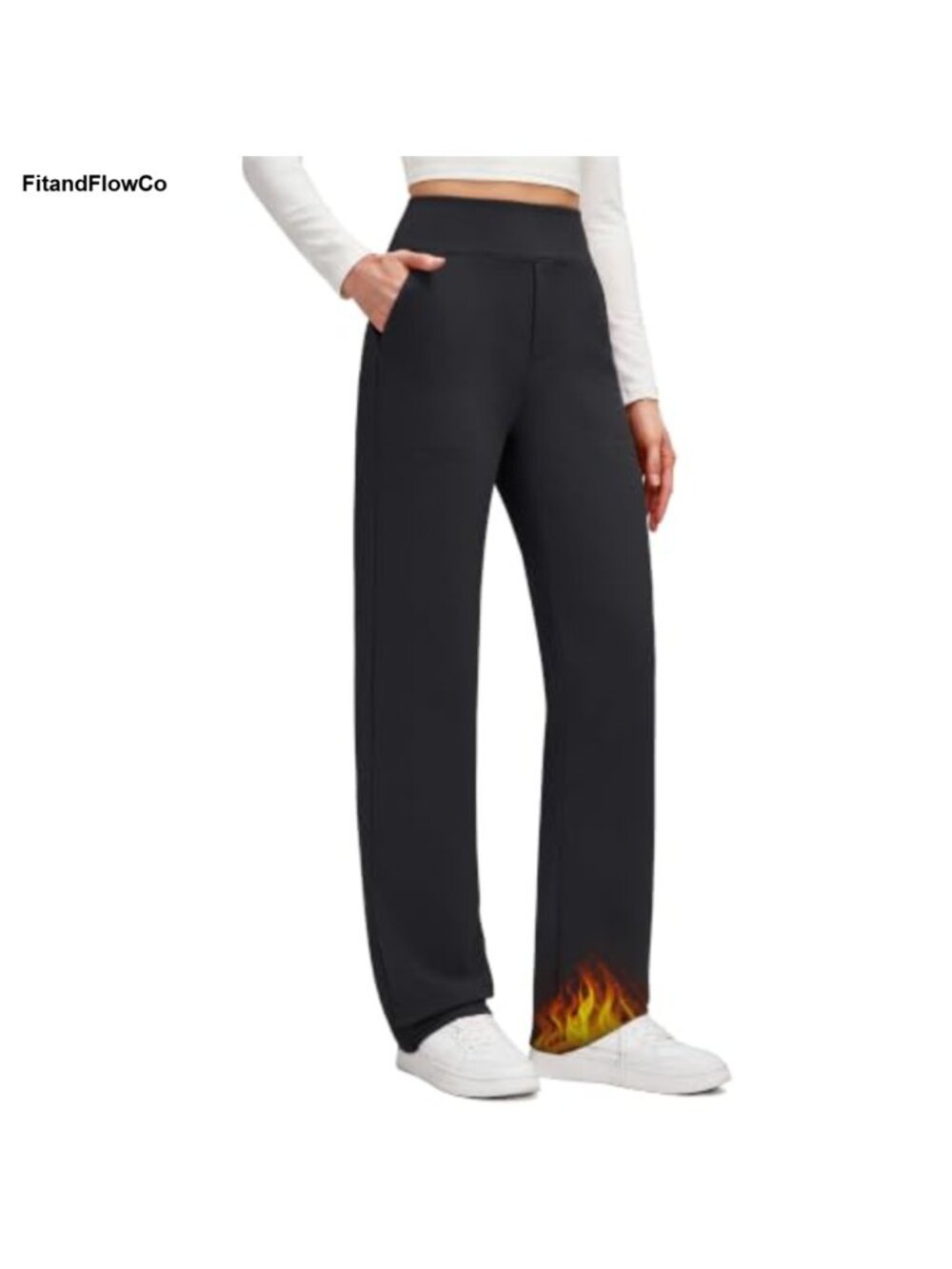 Fleece Lined Thermal Sweatpants Pockets High Rise Straight Active Work Pants